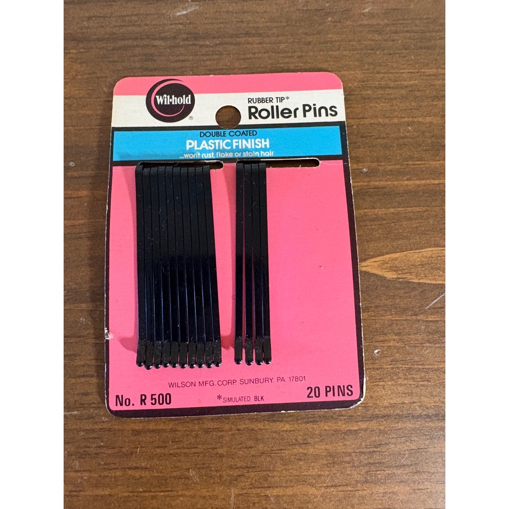 Vintage Wil-hold Roller Pins Rubber Tip Black Plastic Finish No R 500 13 Count